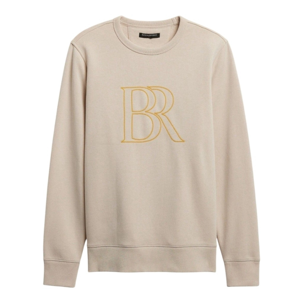 Banana Republic Oyster Pearl Logo Crew Neck Sweatshirt Sz M | Soft Fleece Neutra